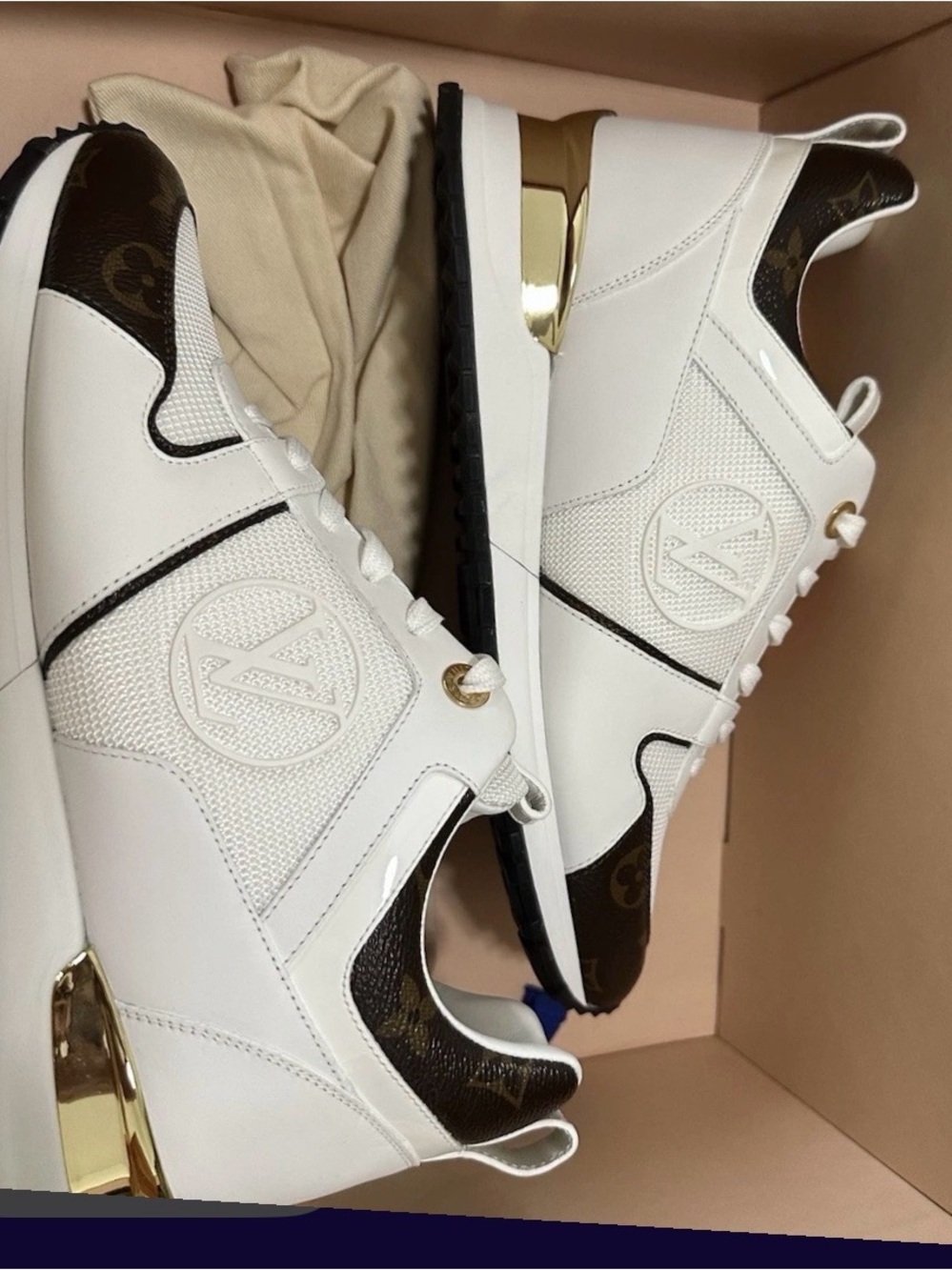 Louis Vuitton Run Away White and Brown Low-Top Sneakers with Gold Accent